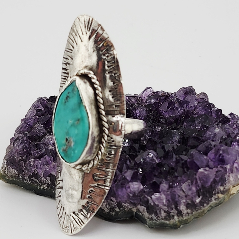 TURQUOISE SADDLE STTLE RING HANDMADE IN STERLING SILVER SIZE 11.75 - Picture 3 of 13